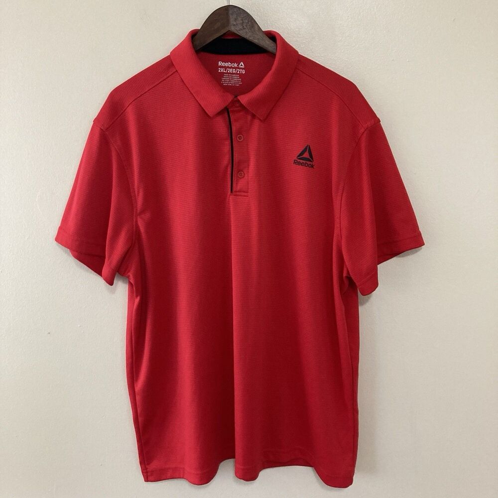 Reebok Golf Shirt Mens 2XL Red Polyester Stretch Classic Collared Short Sleeve